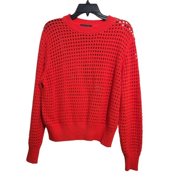 Ann Taylor Red Crochet Open-Knit Pullover Sweater Medium GUC Cotton Acrylic - Picture 1 of 4